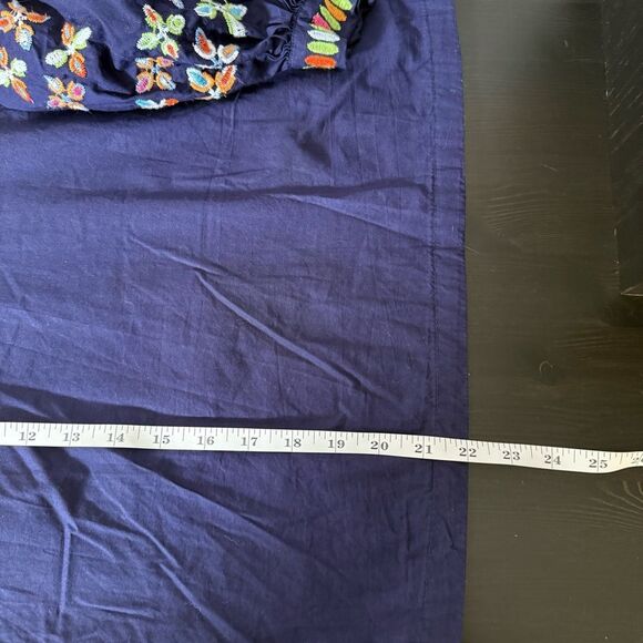 Maeve Anthropologie Sonja Blouse Top Sz 0 Blue Embroidered Balloon Sleeve V Neck - Picture 12 of 12